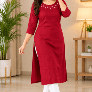 Red Premium-Quality Kurti for Women with Elegant Floral Embroidery
